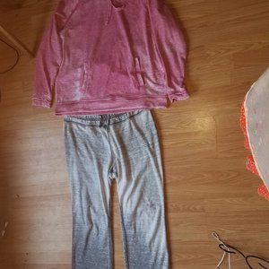 LAST CHANCE Loungy Workout Set Mineral Wash Green Tea Jogger Top Pants Pink Gray